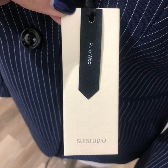 Suistudio Cameron Pinstripe Navy Blue Wool Suit Jacket Size 36R NWT - Picture 11 of 11